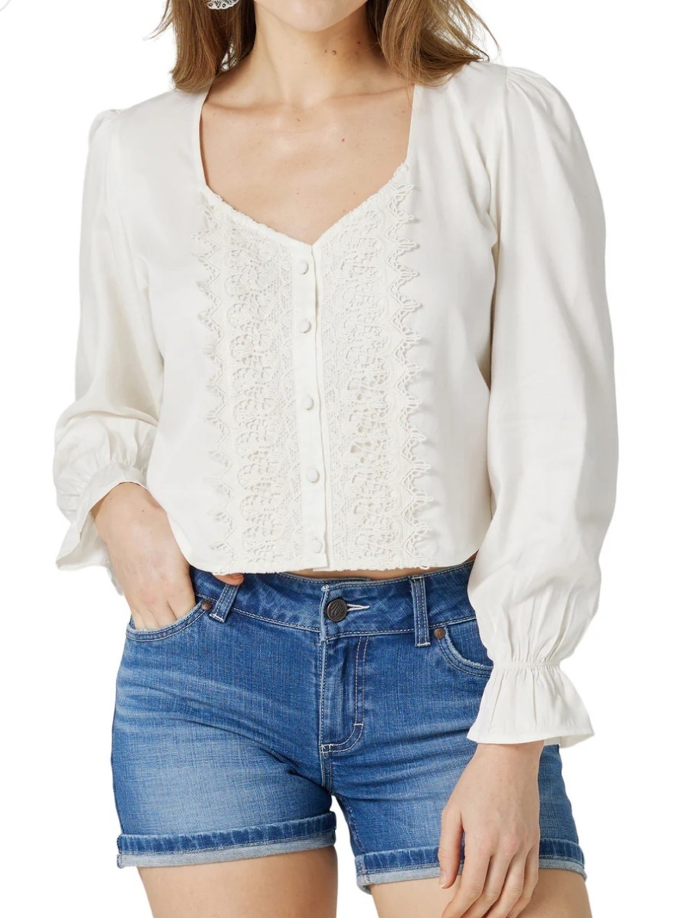 Wrangler Retro Boho Lace Peasant Blouse XL Western Festival Top Cottagecore